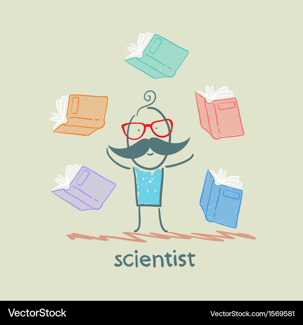 Scientist with books around Vector Image