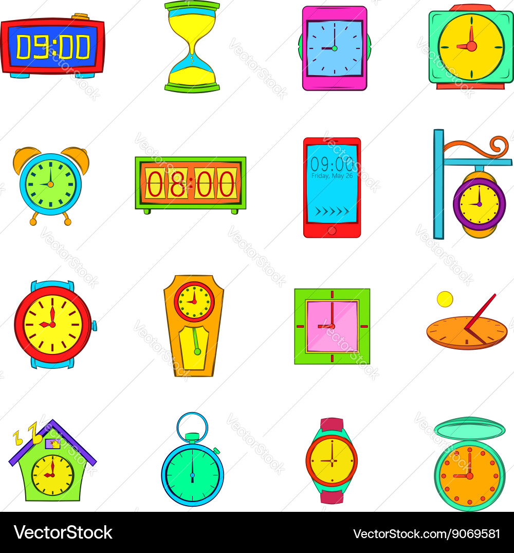 Time and clock icons set pop-art style vector image