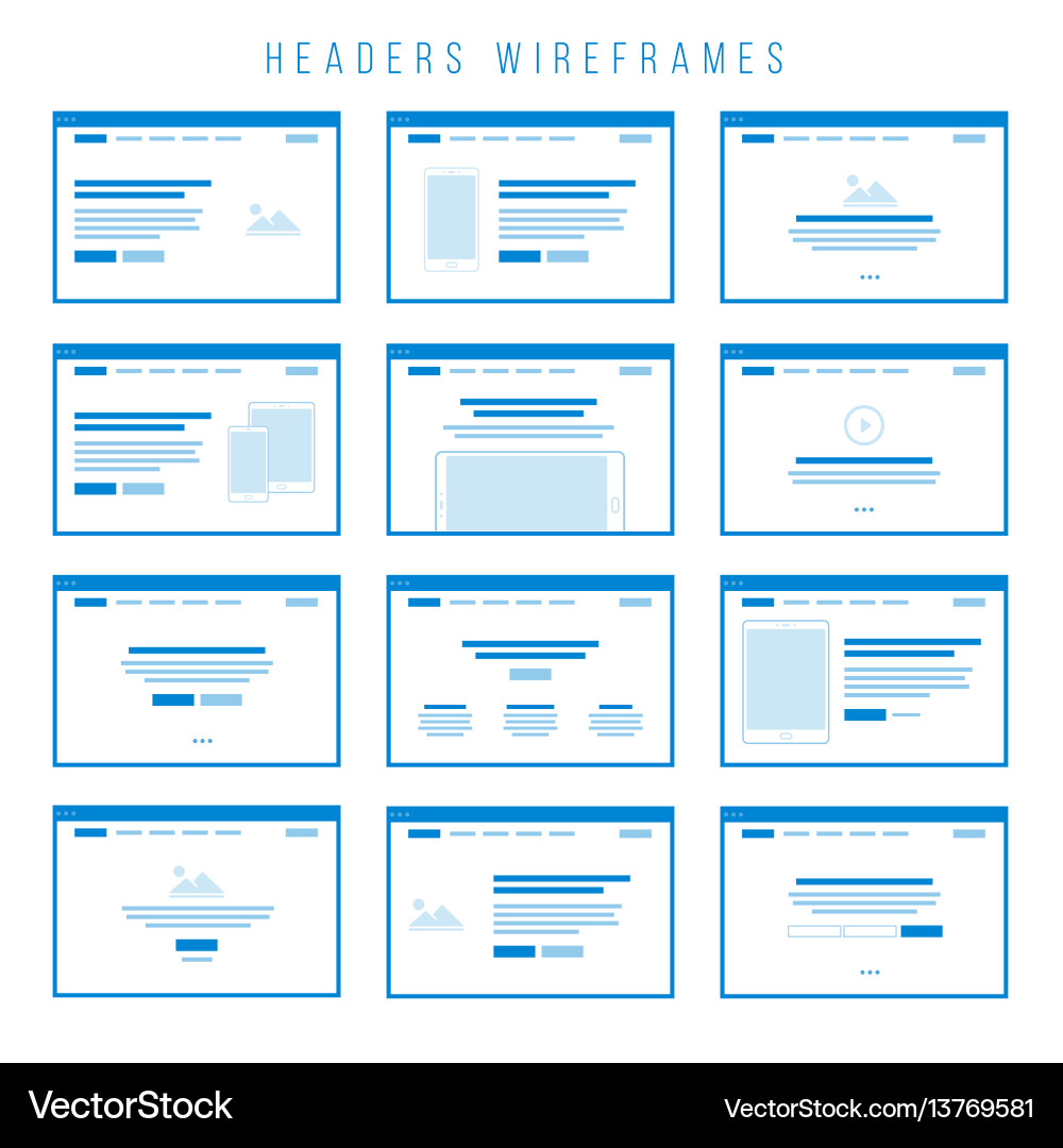 Website Header Wireframe Components vector image