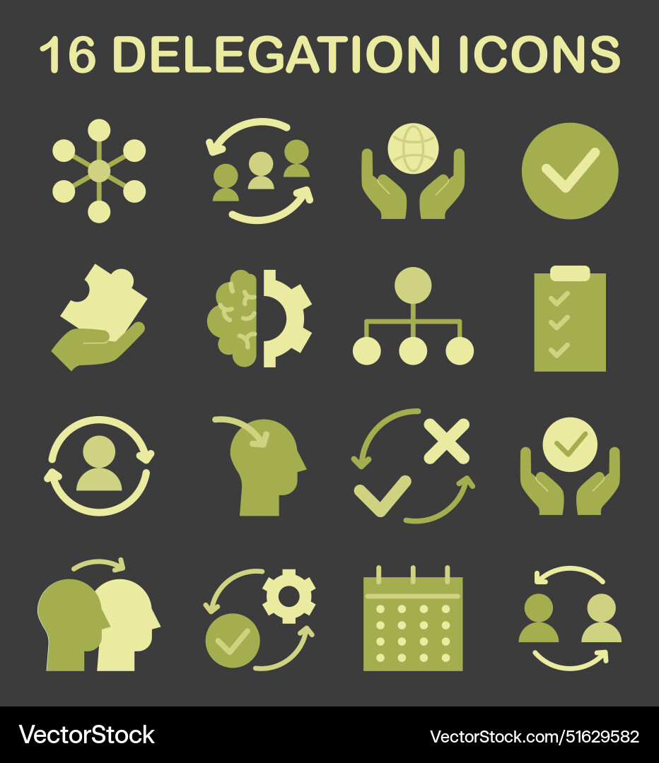 Delegation icon set task assignment and control Delegation icon set task assignment and control vector image