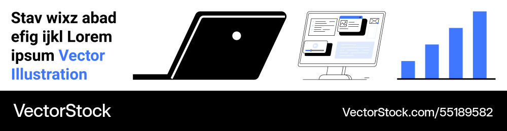 Digital workspace with laptop desktop interface Vector Image