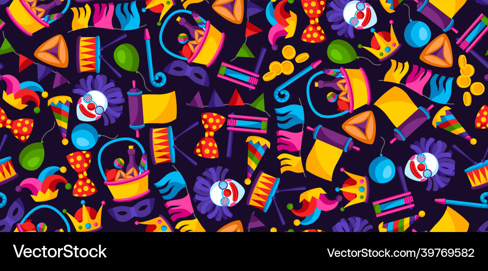 Happy purim jewish holiday seamless pattern Happy purim jewish holiday seamless pattern vector image