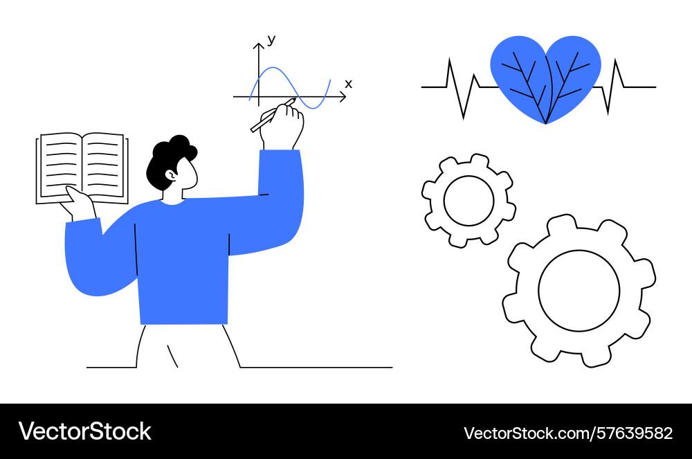 Person analyzing graph data with book heartbeat Vector Image