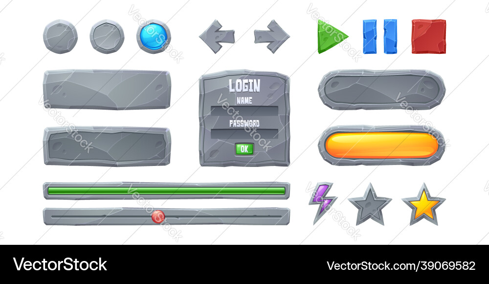 Set progress bars and game buttons gui elements Set progress bars and game buttons gui elements Vector Image