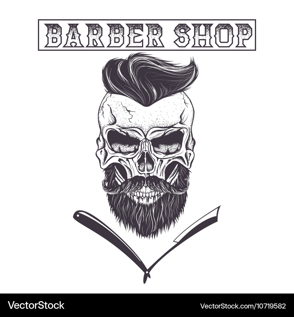 Skull with Beard - Vintage Style Vector Image