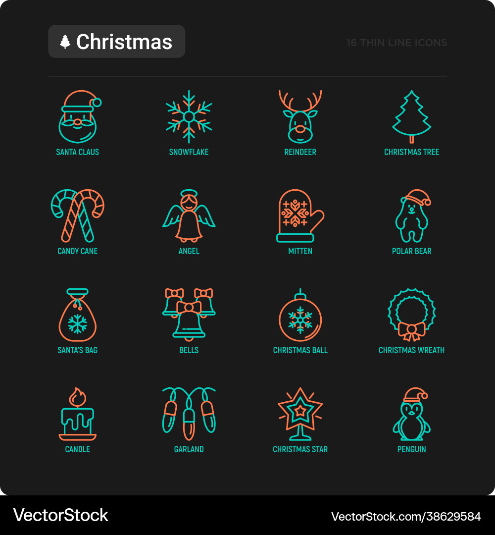 Christmas Thin Line Icons - Festive Collection Vector Image