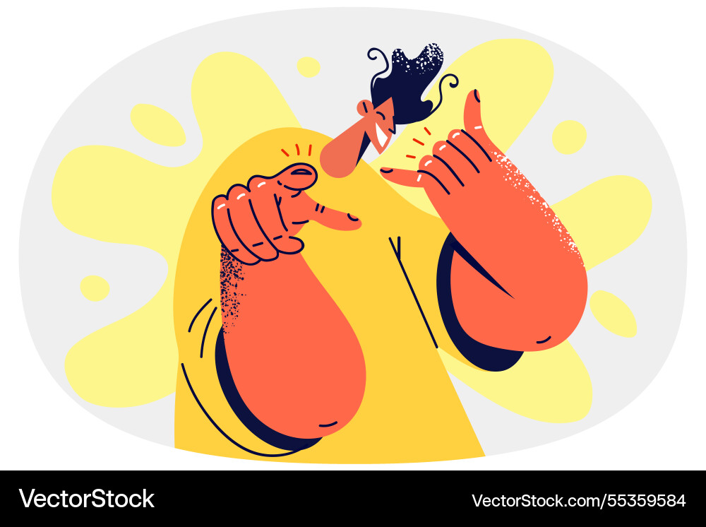 Smiling man with call me gesture point at screen Vector Image
