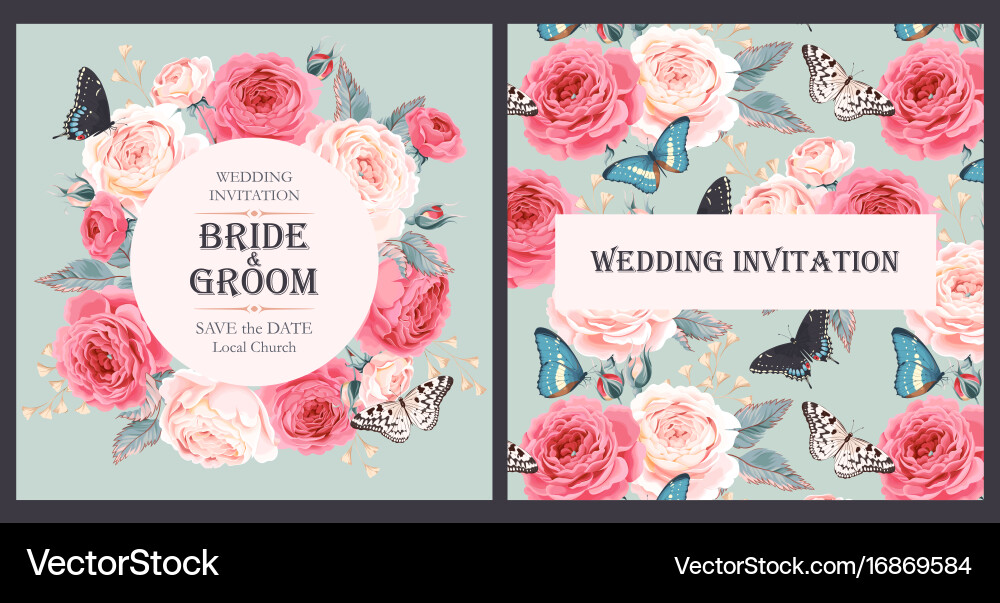 Vintage Floral Wedding Invitation Vector Image