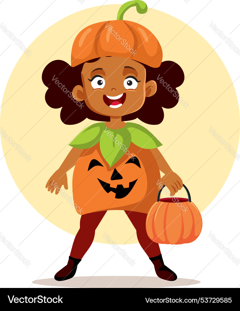 Child going trick or treat wearing pumpkin Child going trick or treat wearing pumpkin vector image