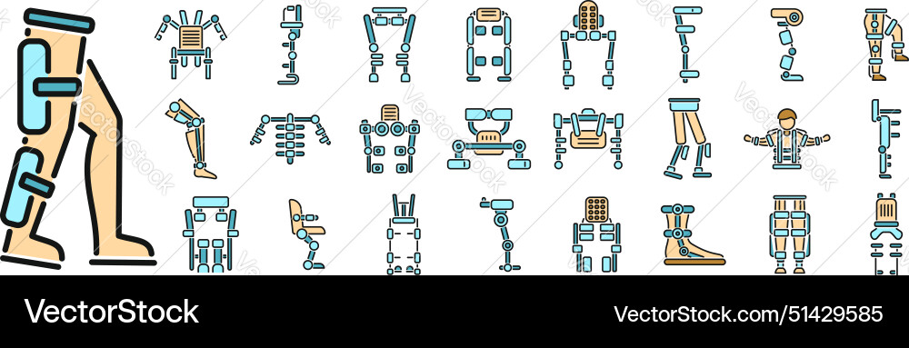 Exoskeleton icons set color line Vector Image