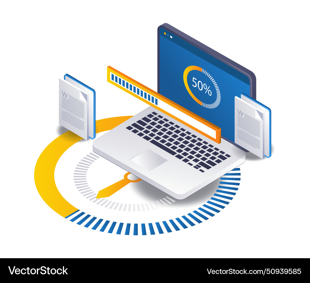 Loading laptop process updates application data Loading laptop process updates application data vector image