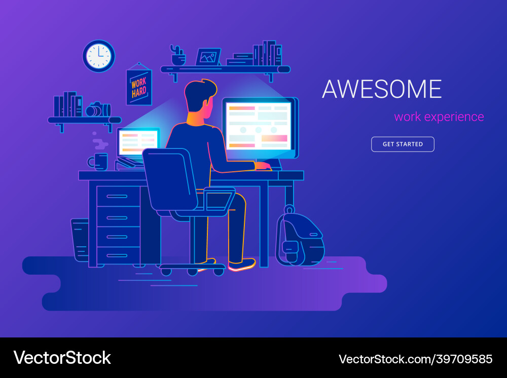 Man working with pc at his work desk and testing Man working with pc at his work desk and testing vector image