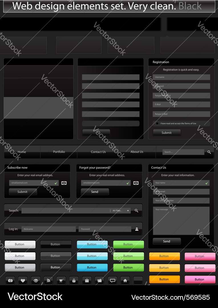 Modern Web UI Elements - Dark Theme vector image