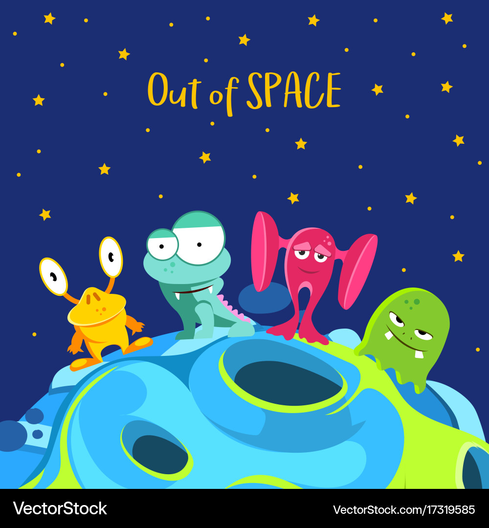 Out of space spaceship background with monsters vector image