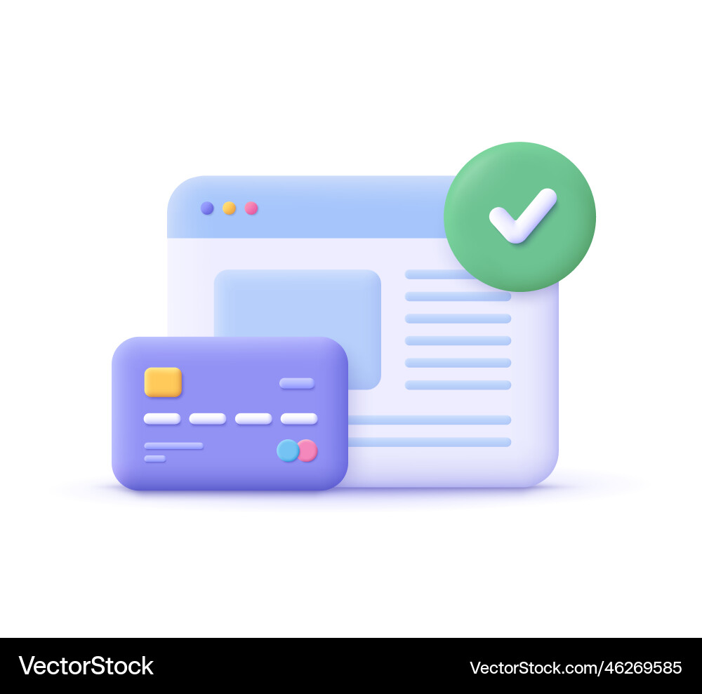 Web site page with credit card and check mark Web site page with credit card and check mark Vector Image