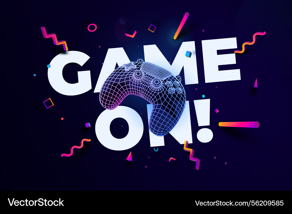 Wireframe mesh gaming controller design with play Wireframe mesh gaming controller design with play vector image