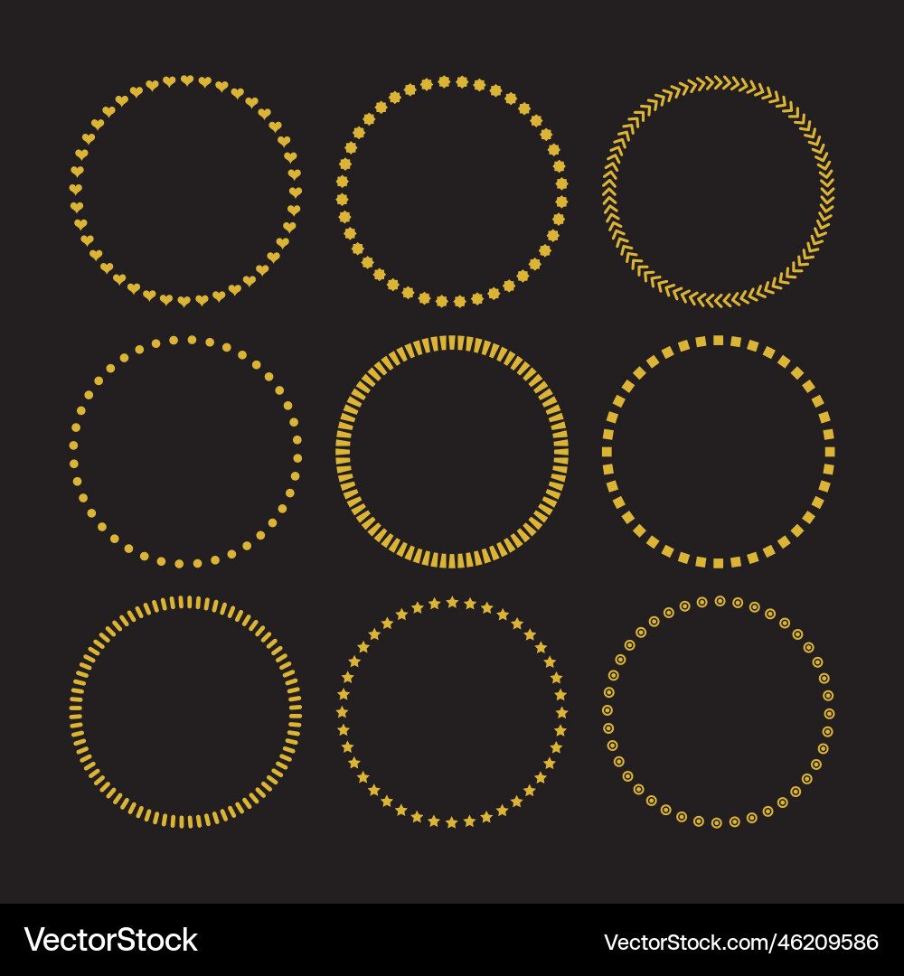 Golden like assorted signs empty circle border set Golden like assorted signs empty circle border set vector image