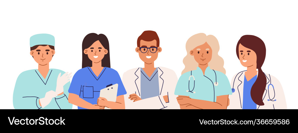 Group doctors nurses surgeon pharmacist Royalty Free Vector