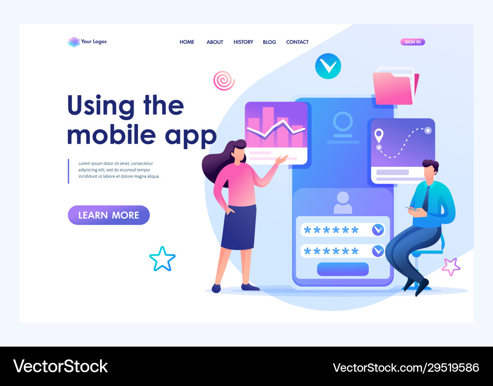 People using mobile apps for data analysis flat vector image