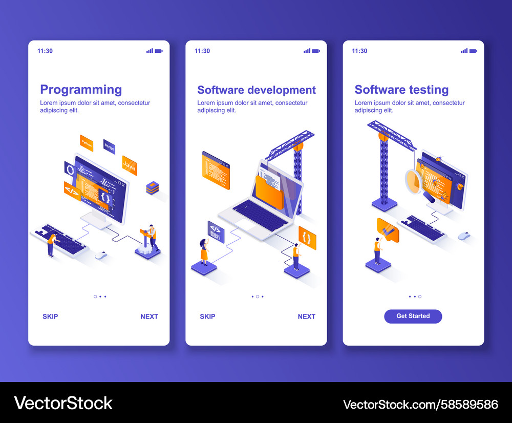 Software development isometric gui design kit Vector Image