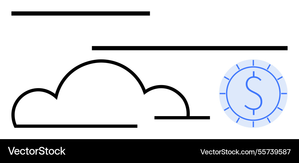 Abstract cloud with horizontal lines and coin Abstract cloud with horizontal lines and coin Vector Image