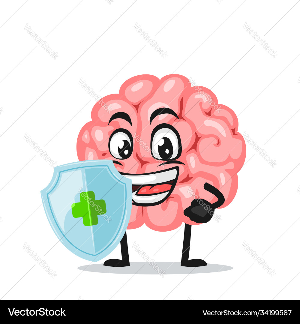 Brain Character with Shield vector image