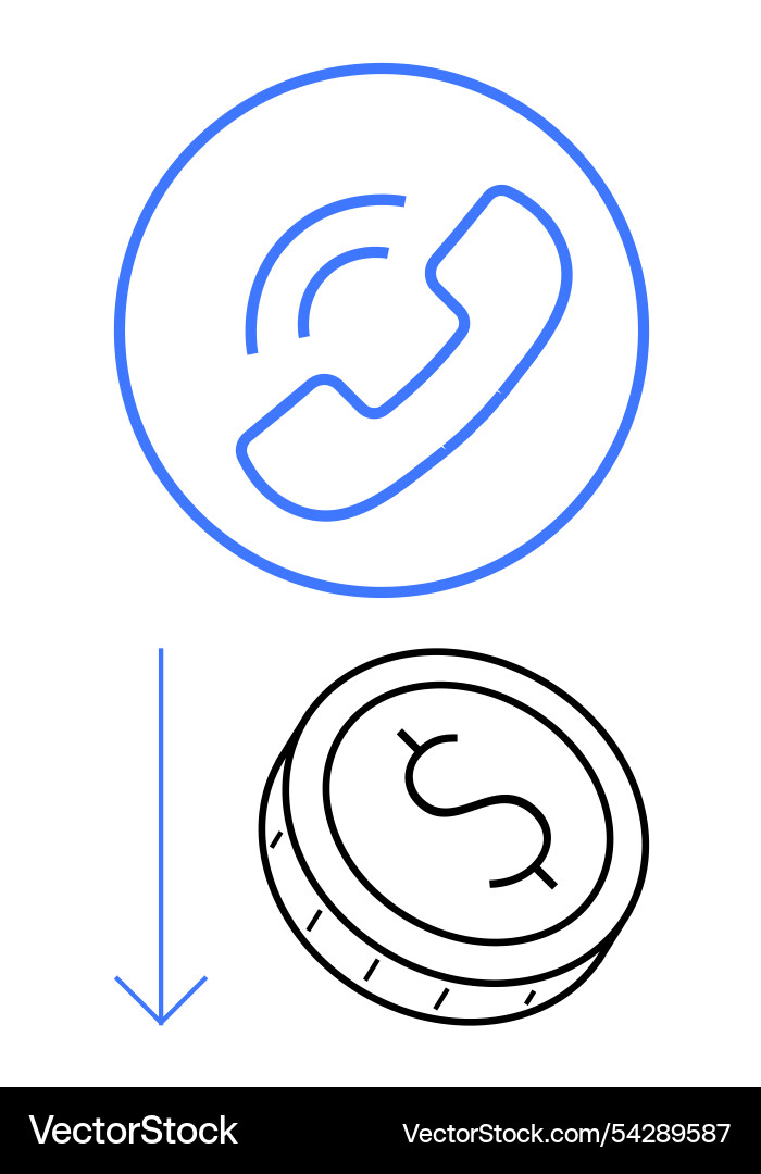 Call icon with coin and arrow signifying cost Vector Image
