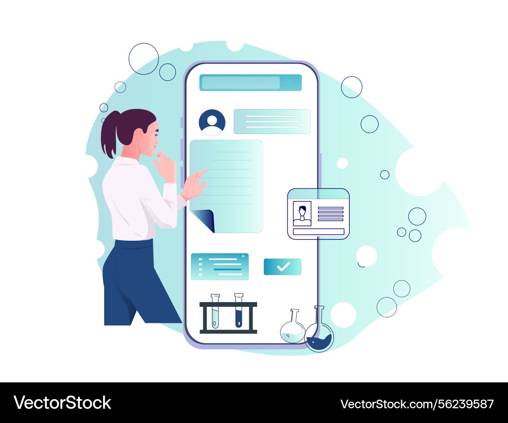Scientist using medical app interface Scientist using medical app interface vector image