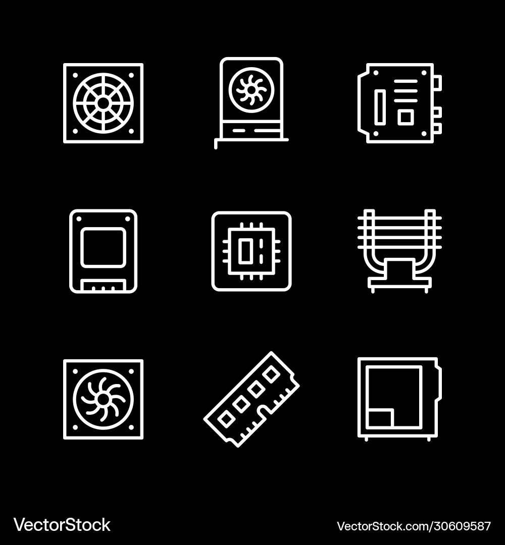 Set line icons computer components Set line icons computer components vector image