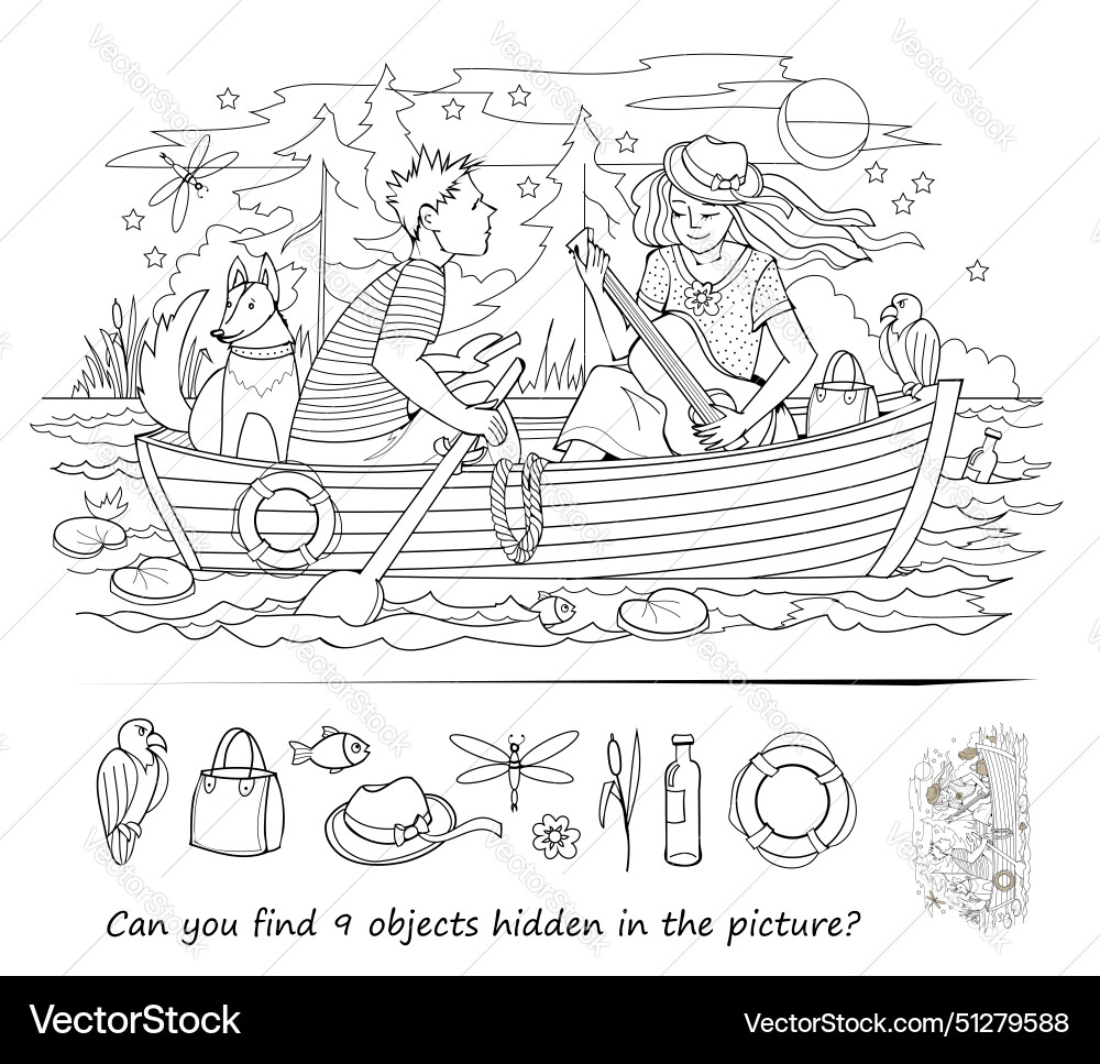 Can you find 9 objects hidden in the picture Vector Image
