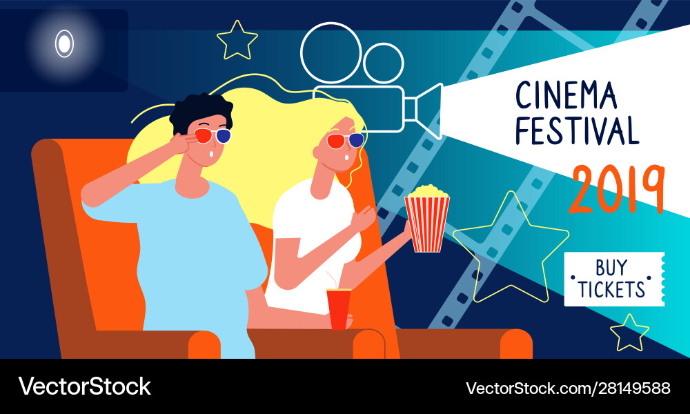 Kino Poster Filmfestival Konzept mit glücklich Kino Poster Filmfestival Konzept mit glücklich vektorbild