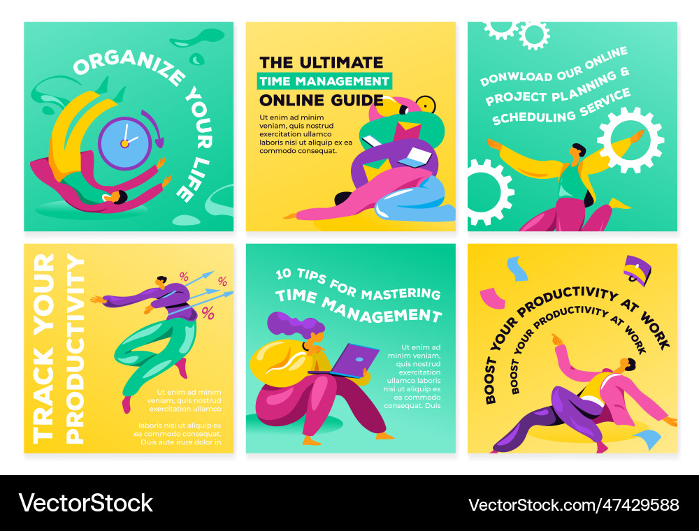 Network web page set with time management guide ad Network web page set with time management guide ad vector image