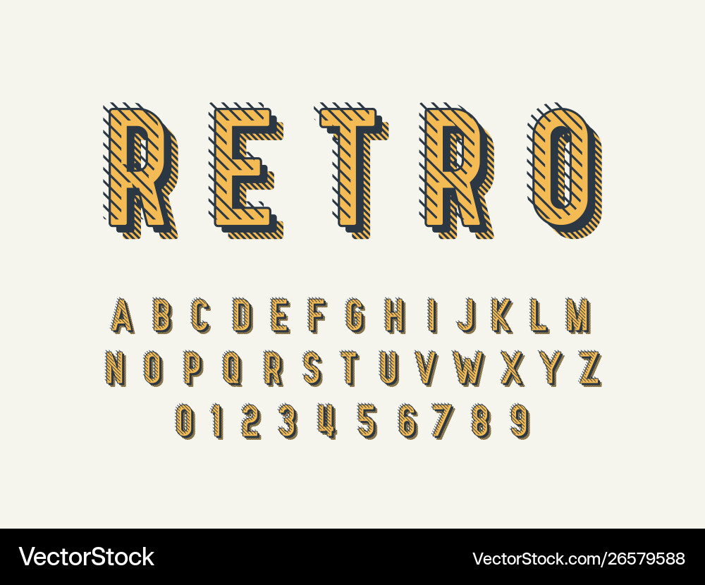 Retro font and alphabet stock Vector Image