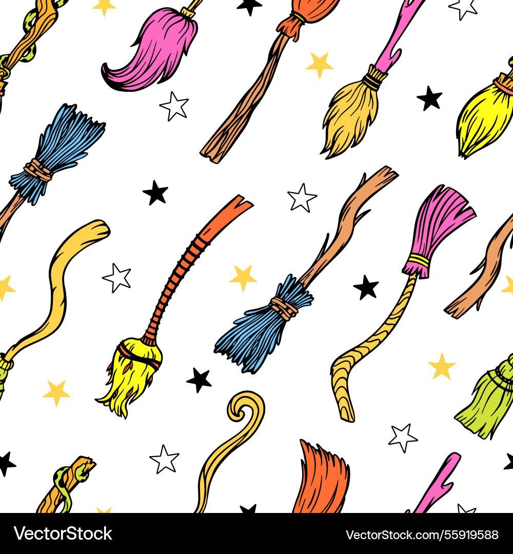 Witch brooms seamless pattern wizards witches Witch brooms seamless pattern wizards witches vector image