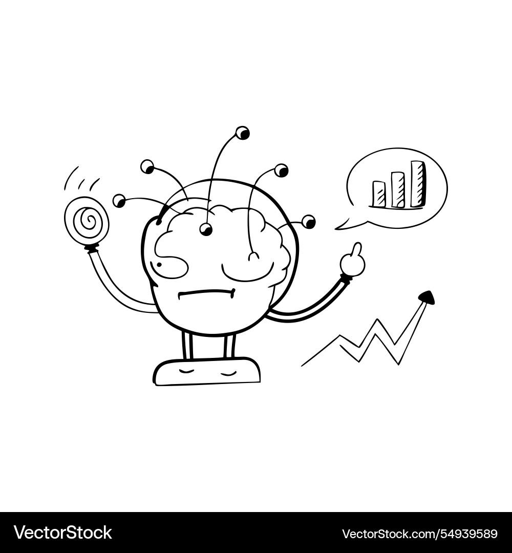 Brain hologram with data visualization hand drawn Vector Image