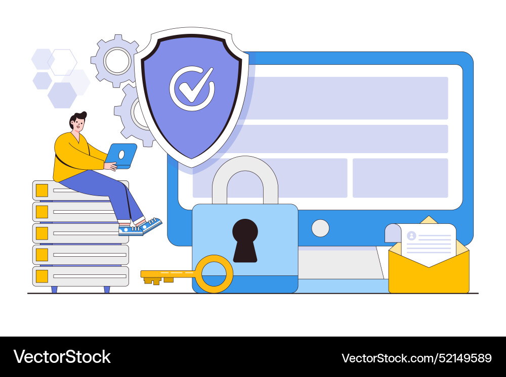 Flat network security concept outline design Vector Image