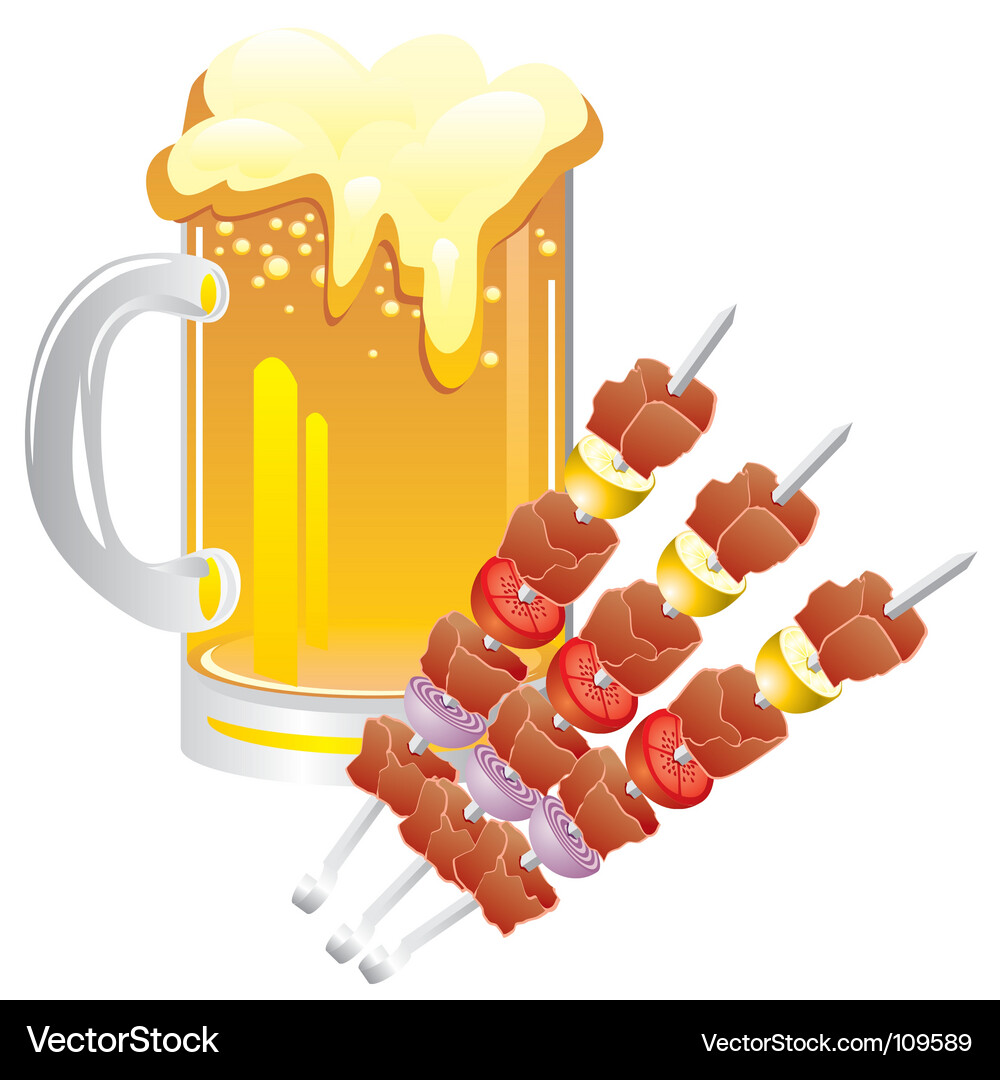 Geröstetes Fleisch und Bierbecher Vektorbild