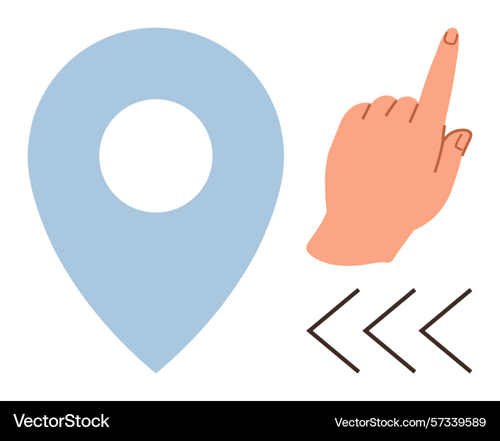 Hand pointing to navigation pin with directional Hand pointing to navigation pin with directional vector image