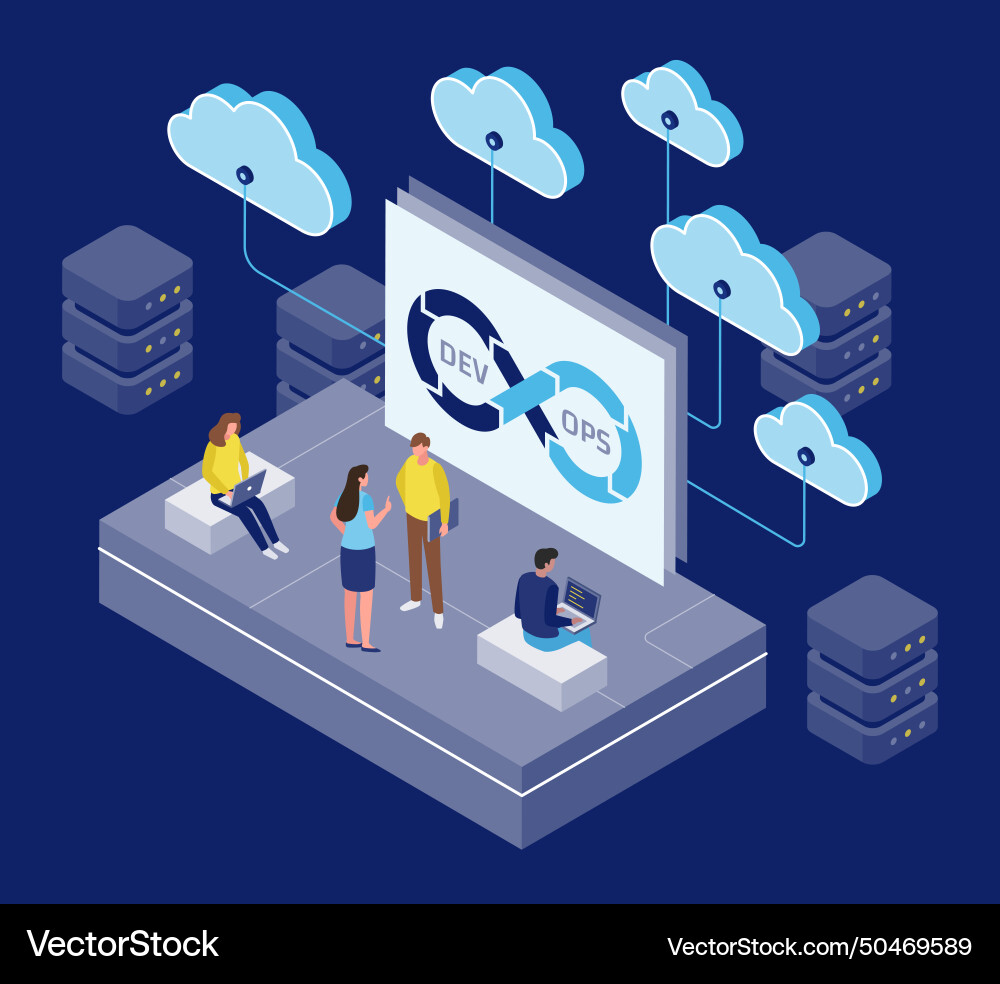 Isometric of cloud devops a group Isometric of cloud devops a group vector image