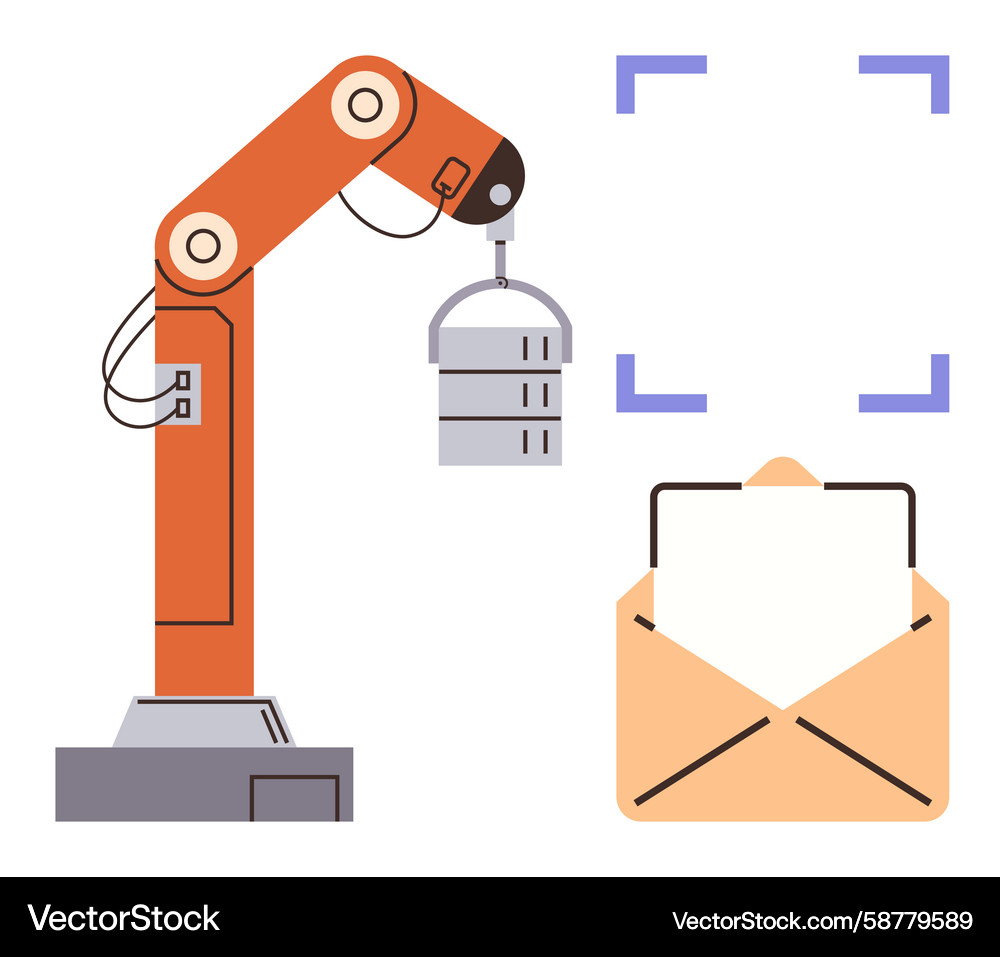 Robotic arm handling data storage with envelope Vector Image