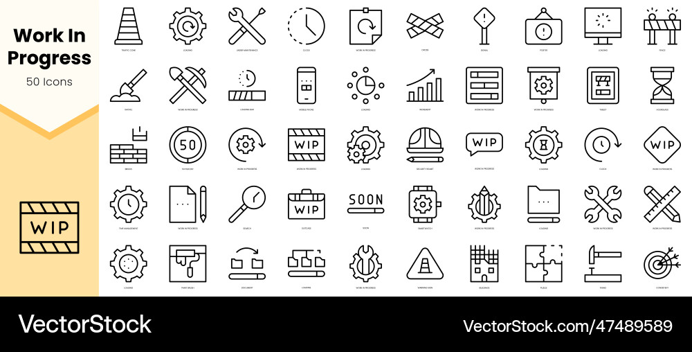 Set of work in progress icons simple line art Set of work in progress icons simple line art vector image