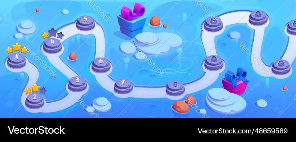 Winter land map for game level interface Winter land map for game level interface vector image