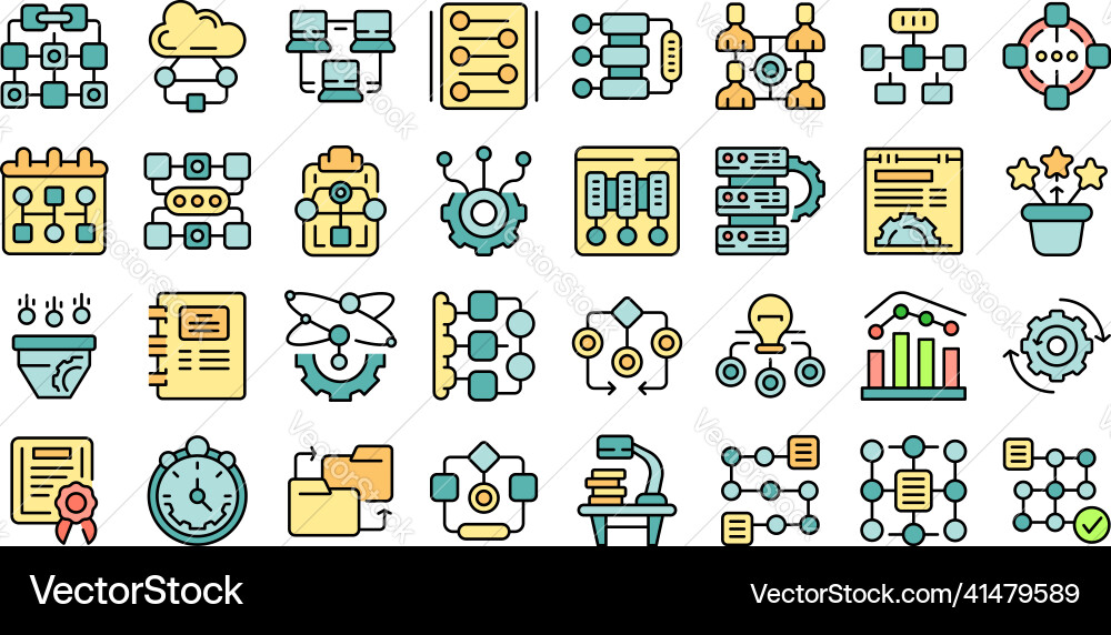 Workflow icons set flat Workflow icons set flat Vector Image