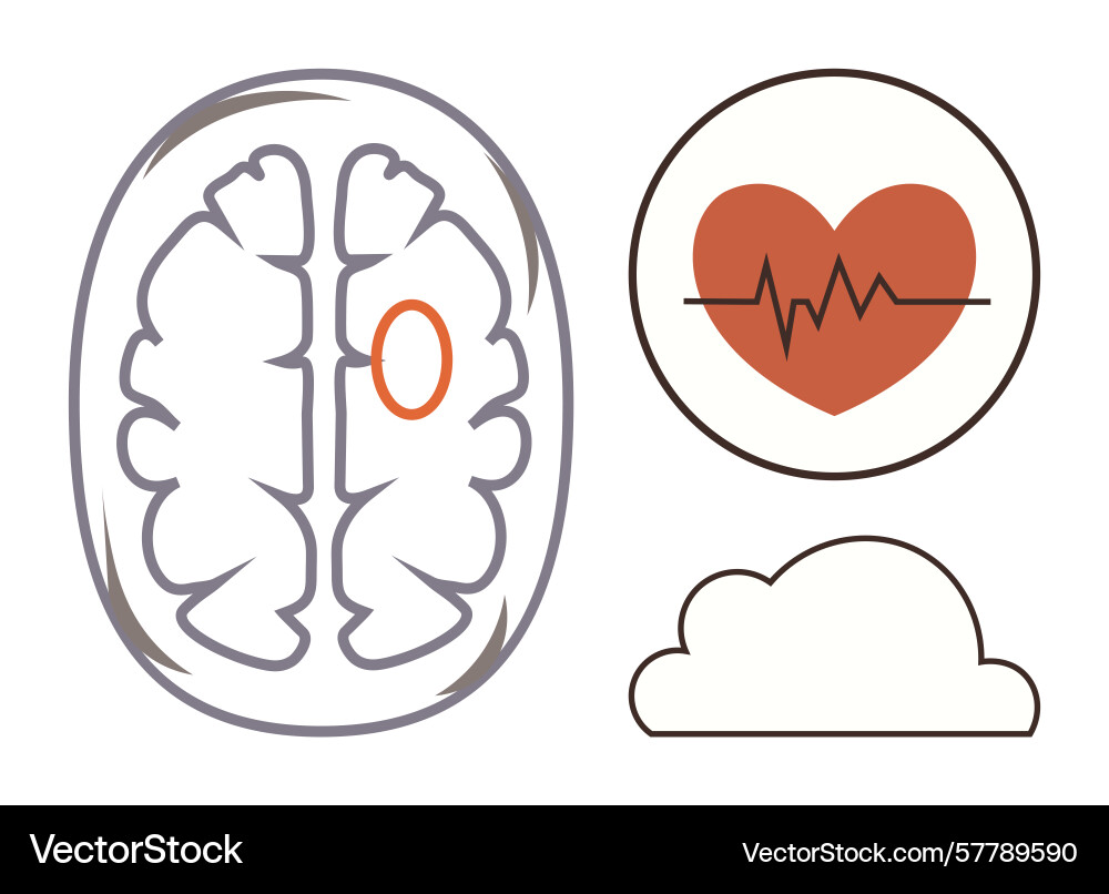 Brain scan with heart monitor and cloud concept vector image