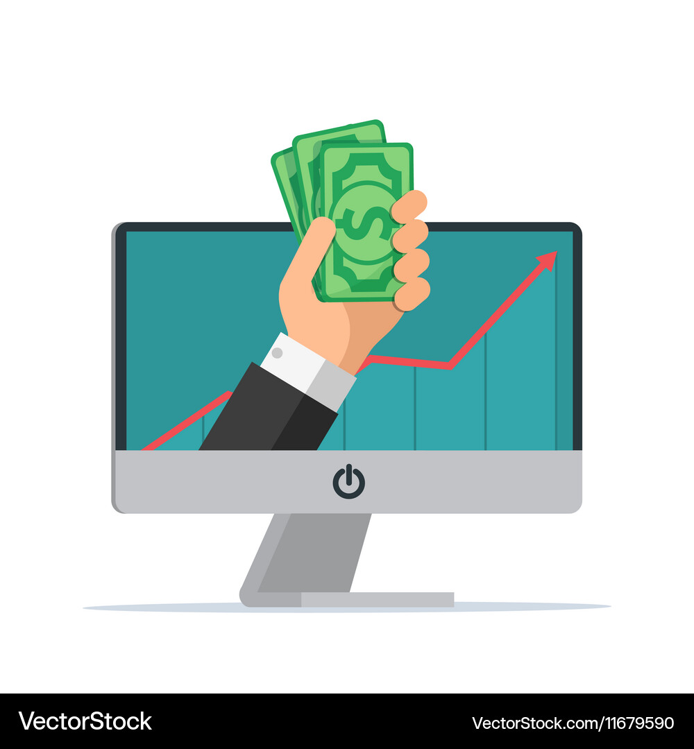 Online earning hand with computer holds money – Royalty-Free Vector |  VectorStock, image size:1000x1080