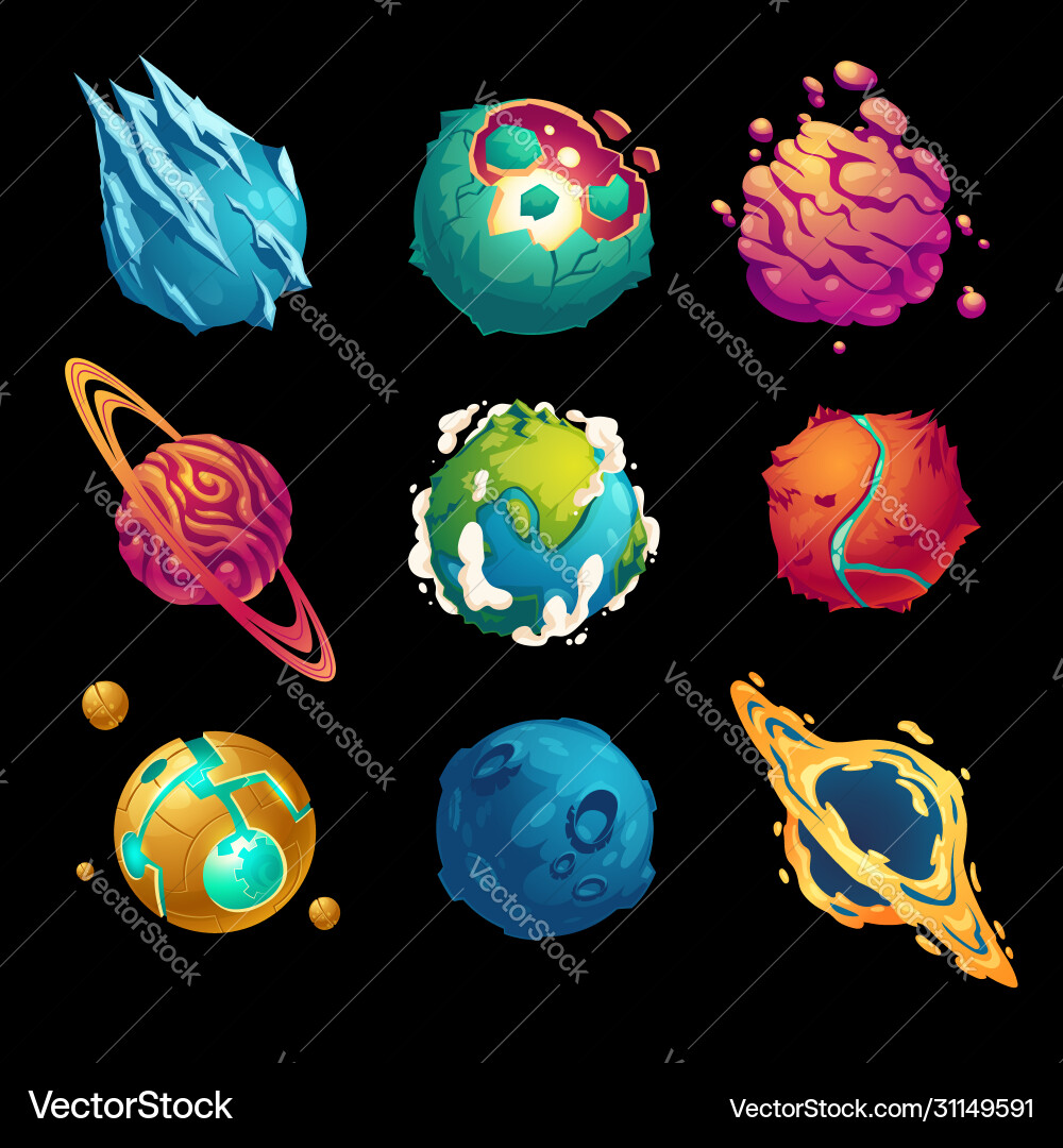 Cosmic Planets & Asteroids UI vector image