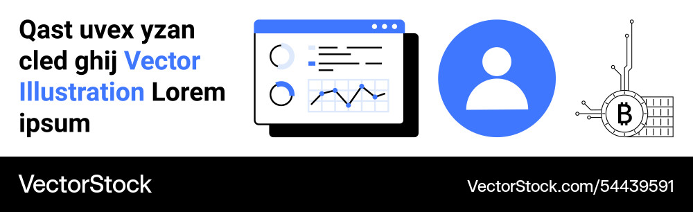 Data analytics dashboard user icon and bitcoin Data analytics dashboard user icon and bitcoin Vector Image
