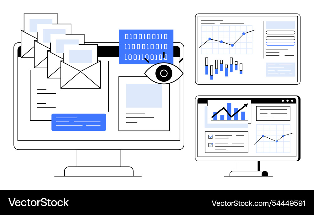 Email and data analysis on computer monitors Email and data analysis on computer monitors vector image