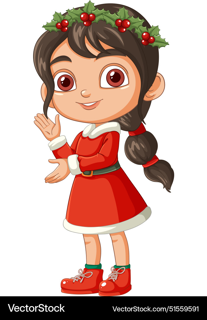 Girl in red dress with holly wreath Girl in red dress with holly wreath vector image