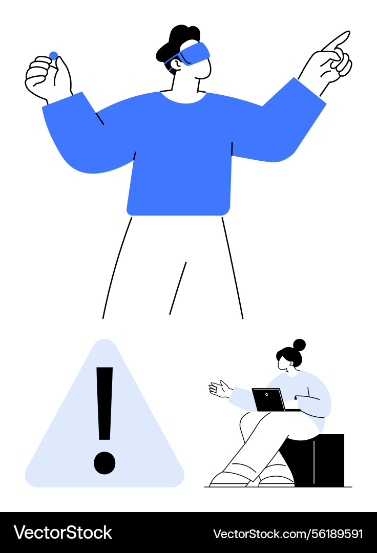 Man exploring virtual environment woman using Man exploring virtual environment woman using vector image